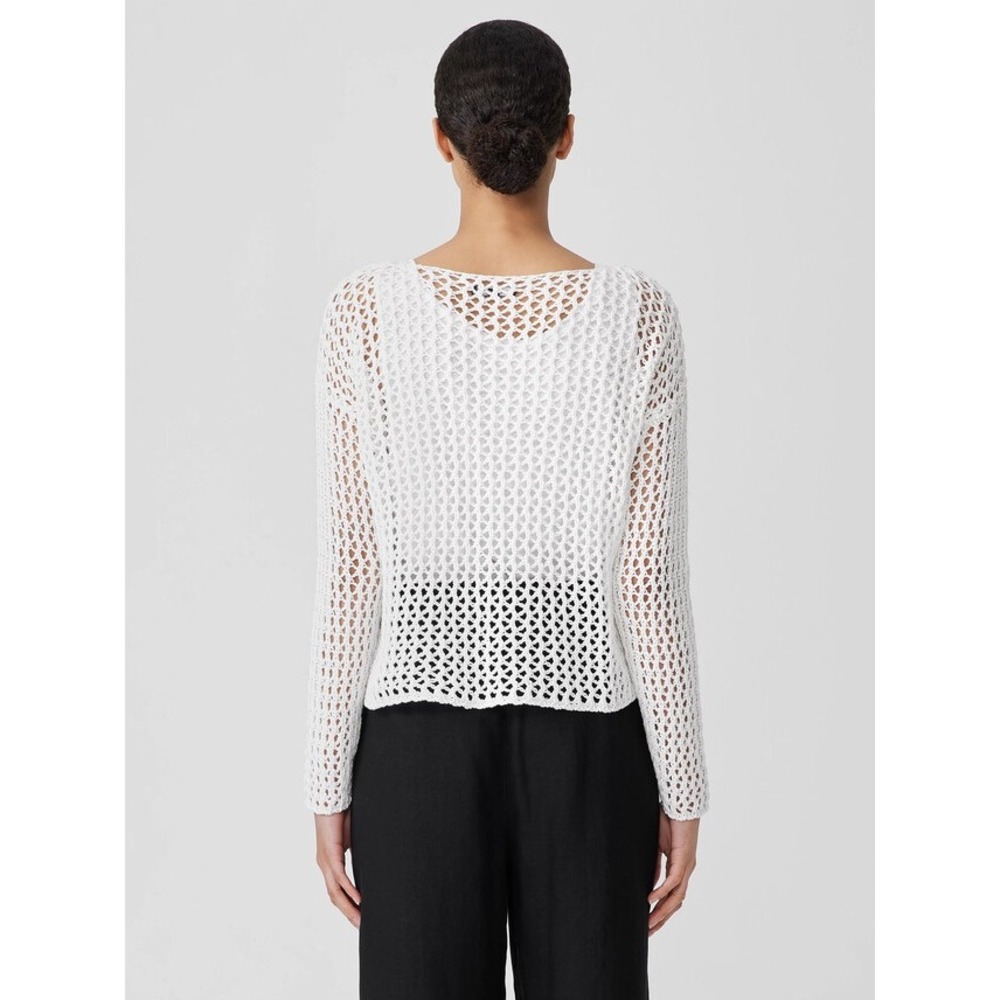 NWT Eileen Fisher Peruvian Organic Cotton Cord Open Knit Bateau Neck Sweater XS - Picture 9 of 13